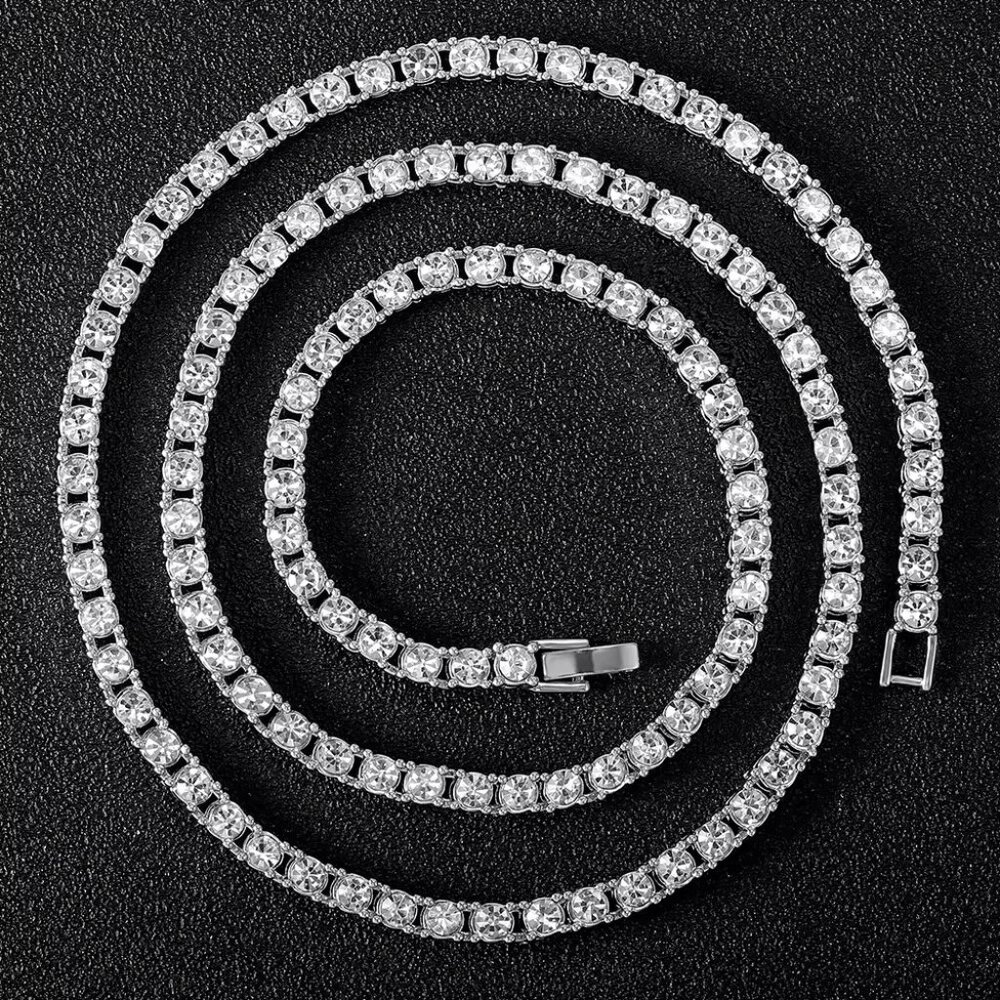 ⭐ Large 22" Diamond  Hip-Hop Chain With 5mm Diamonds 18k White Gold Pltd ⭐ - Picture 3 of 7